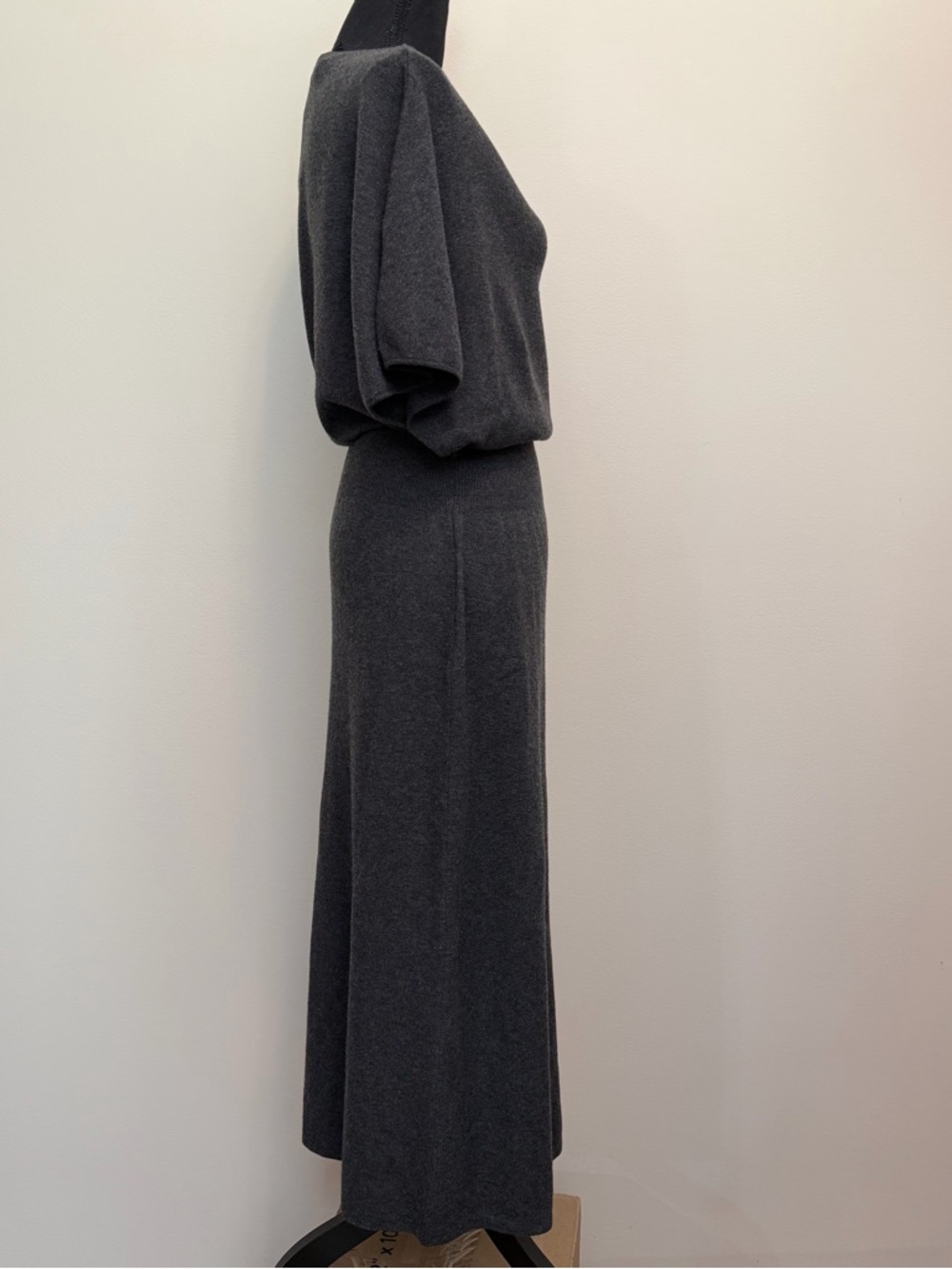 NWT Zara Charcoal Gray Midi Dress Women S Dolman Sleeve Knit Boat Neck Chic Soft - Picture 6 of 9